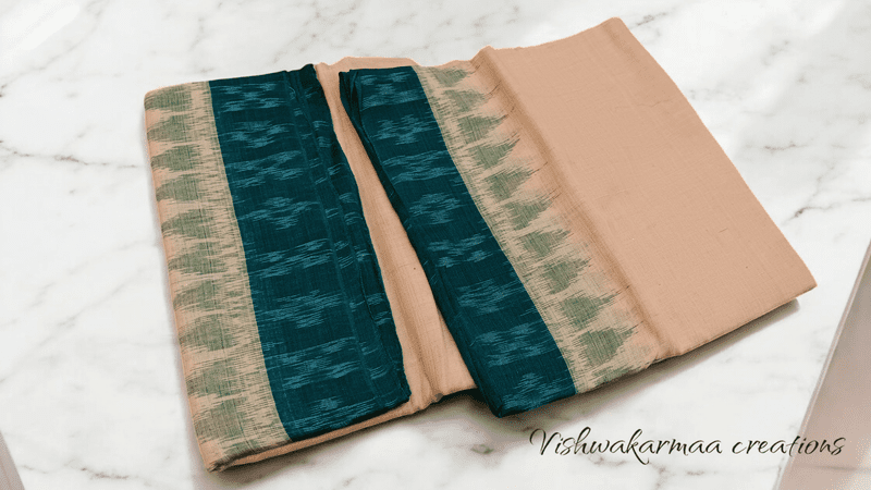 Hand Woven Cotton Pata for Shri Jagannath with Sandal color and Olive Green border