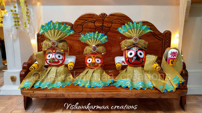 Neem wooden throne & dress Handcrafted Chaturdhamurti (6 in) - Image 4