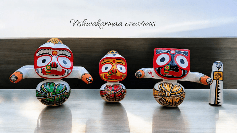 Mohana Rupam of Lord Jagannath, Subhadra, Balabhadra Murti Set | Handcrafted - Neem wood Multicolour Set