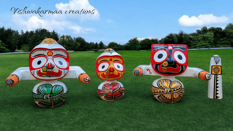 Mohana Rupam of Lord Jagannath, Subhadra, Balabhadra Murti Set | Handcrafted - Neem wood Multicolour Set - Image 5