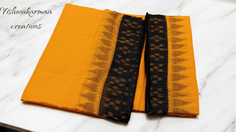 Hand Woven Cotton Pata for Shri Jagannath with Yellow color and Black border
